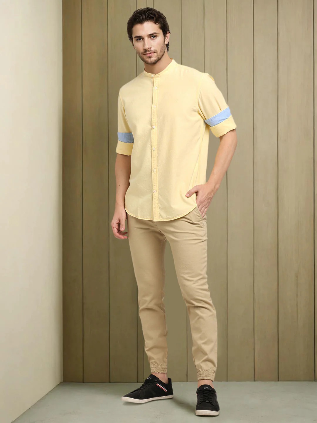 Indian Terrain Men's Regular Fit Full Sleeve Solid Yellow Shirt